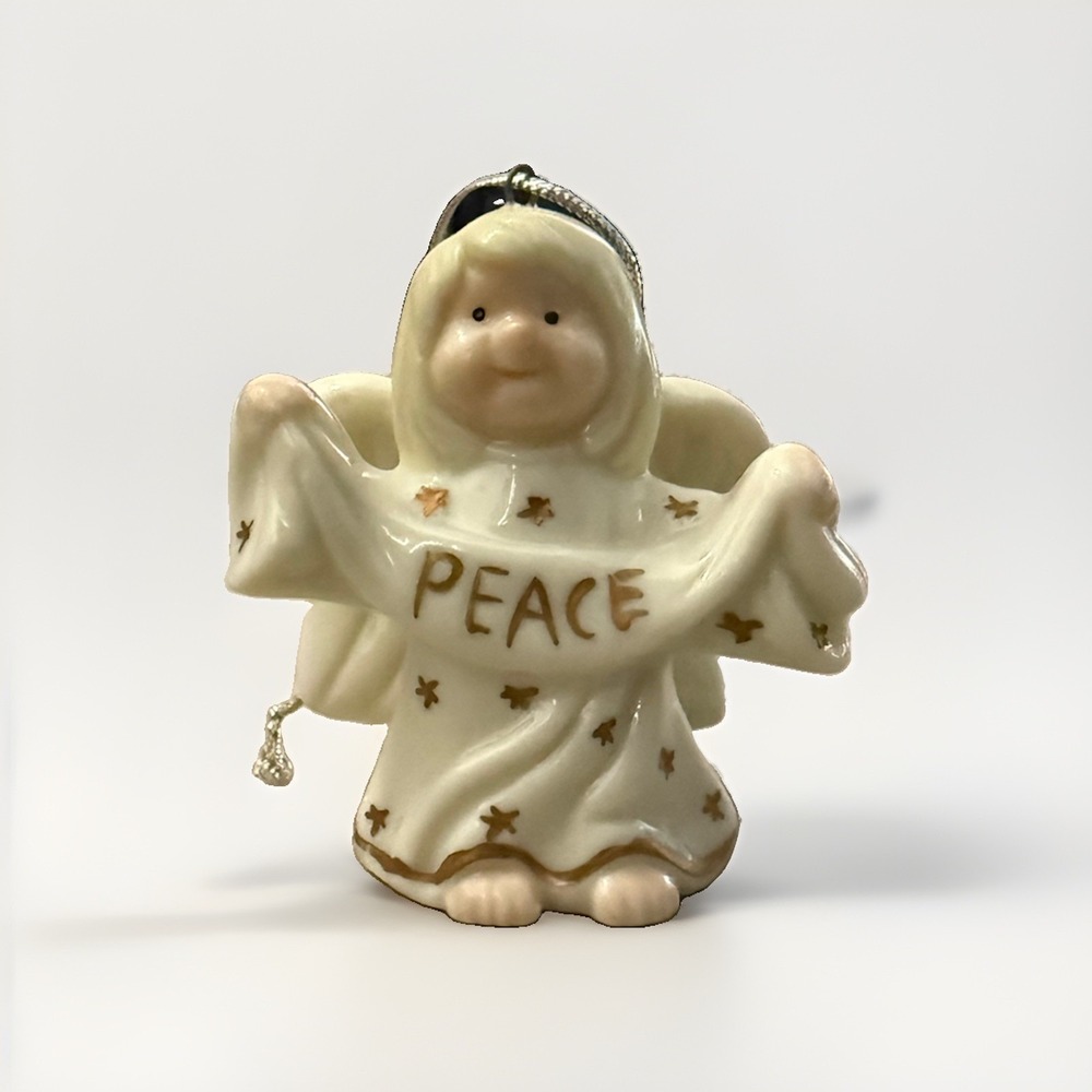 Giftco Christmas Ornament Angel Peace Porcelain Ceramic Gold Accents